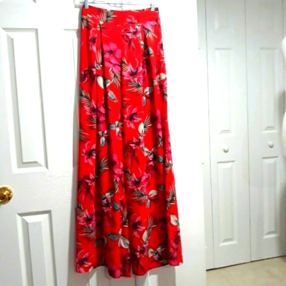 Pants Women's Wide Leg Floral Palazzo Zippered Ted  Pants Size 4